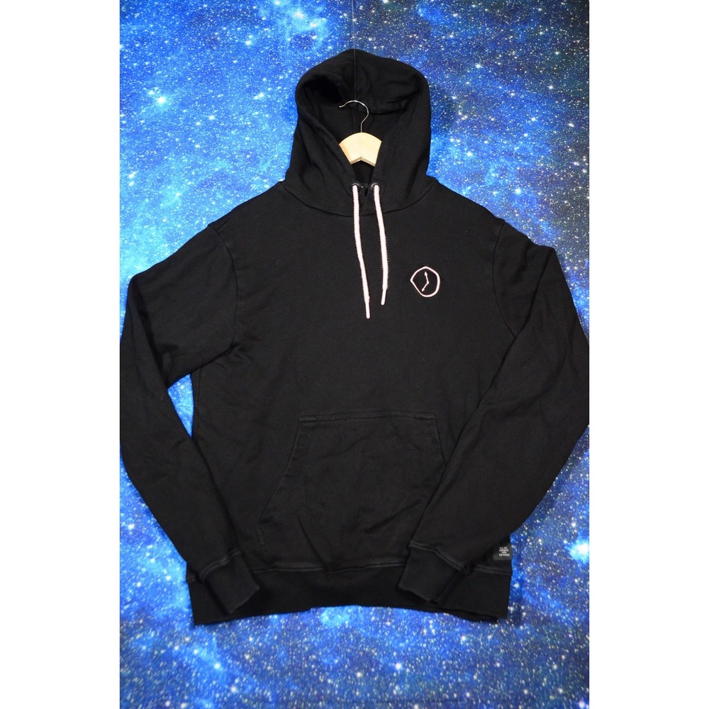 Lazy Oaf Hoodie Womens Medium Black Wait A Minute Back Graphic Embroidered Pink
